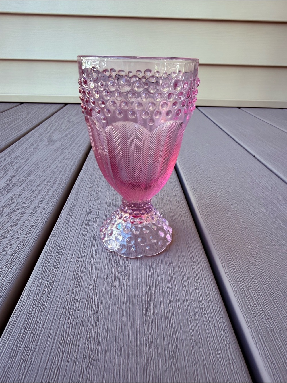 Gorham Crystal Emily’s Attic Pink Hobnail Water Goblet | 6” Pressed Glass